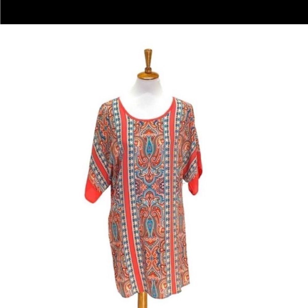 Pink owl boho print dress small